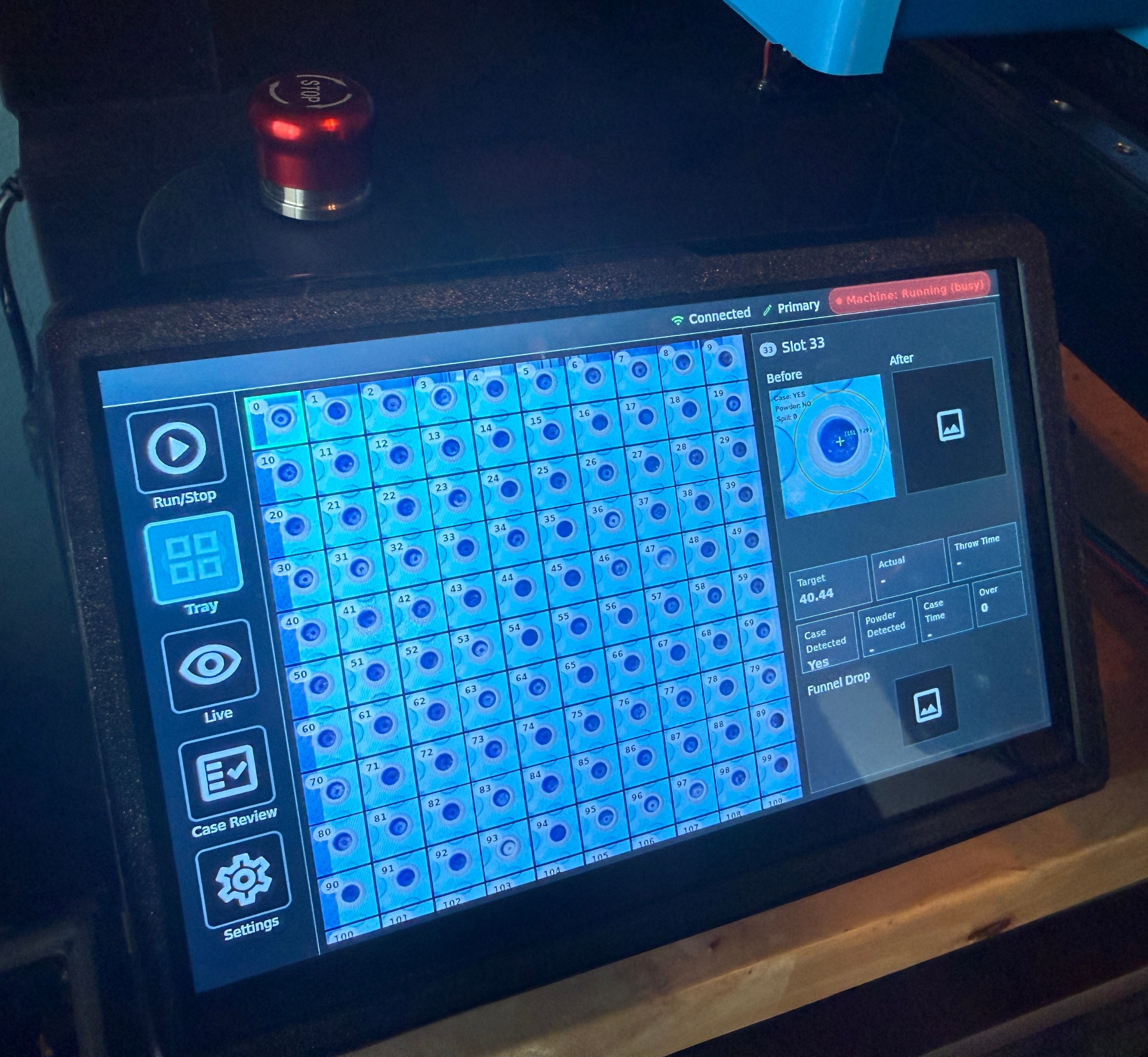LoadBot ACIS touchscreen showing case inspection data